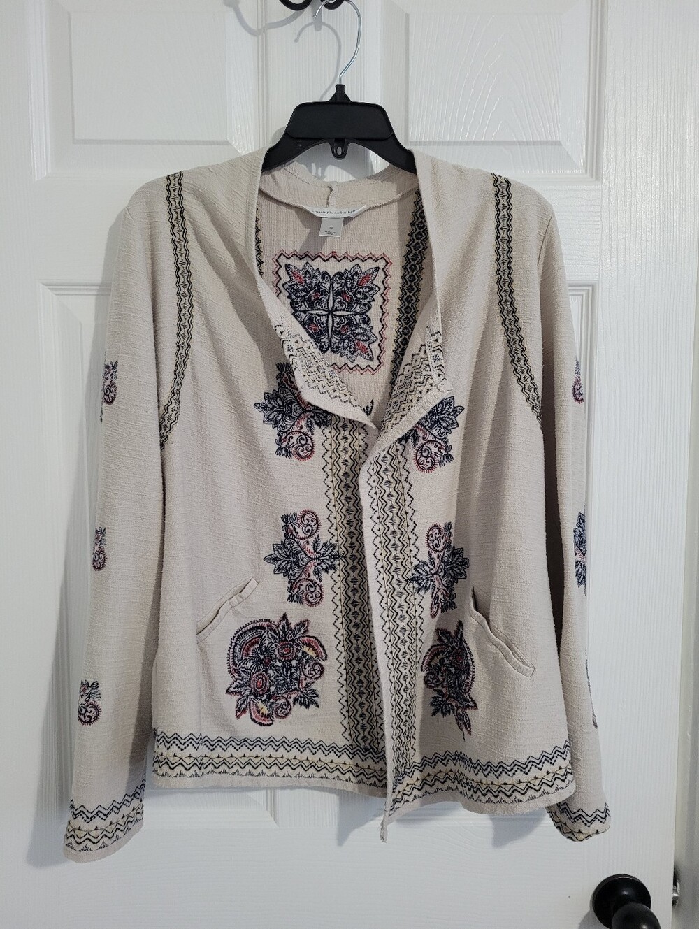 Christopher & Banks Embroidered Boho Open Front Cardigan Jacket Medium
